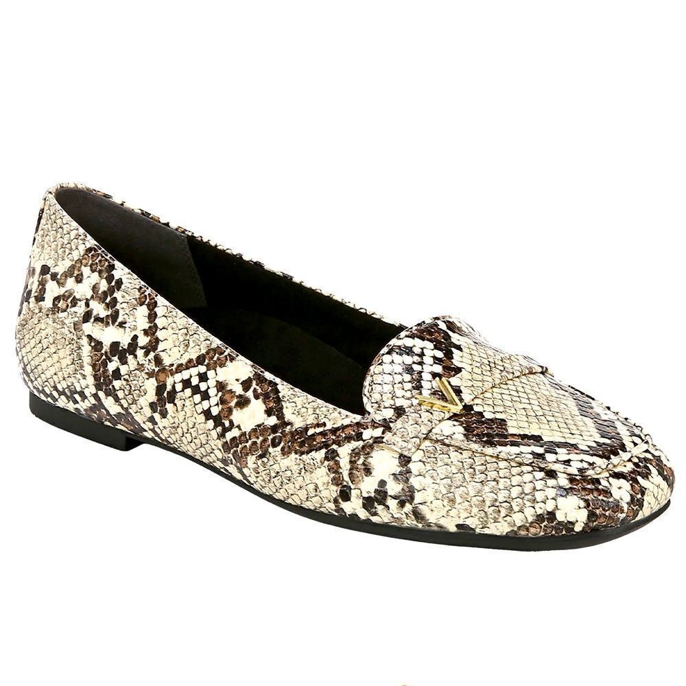 Vionic Hayes Cream Brown Snakeskin Print Slip On Orthotic Driving Loafers